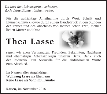 Traueranzeige von Thea Lasse von Märkische Oderzeitung