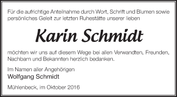 Traueranzeige von Karin Schmidt von Märkische Oderzeitung