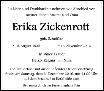 Traueranzeige von Erika Zickenrott von Märkische Oderzeitung