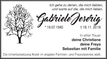 Traueranzeige von Gabriele Jeserig von Märkische Oderzeitung