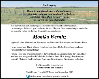 Traueranzeige von Monika Wernitz von Märkische Oderzeitung