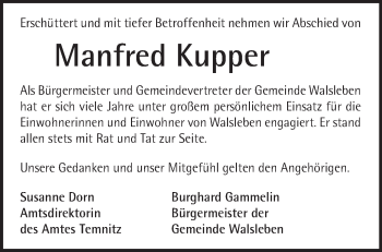 Traueranzeige von Manfred Kupper von Märkische Oderzeitung