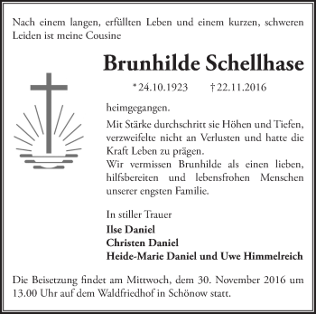 Traueranzeige von Brunhilde Schellhase von Märkische Oderzeitung