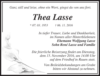 Traueranzeige von Thea Lasse von Märkische Oderzeitung