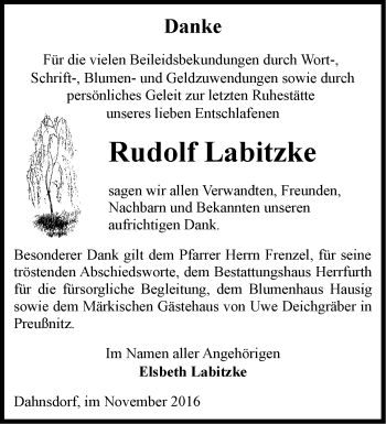 Traueranzeige von Rudolf Labitzke von Märkische Oderzeitung