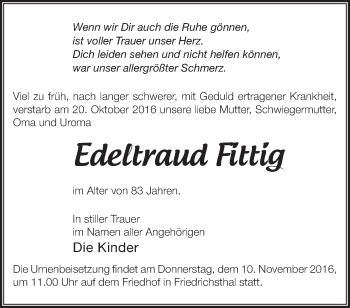 Traueranzeige von Edeltraut Fittig von Märkische Oderzeitung