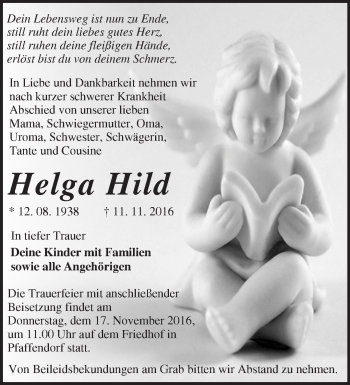 Traueranzeige von Helga Hild von Märkische Oderzeitung