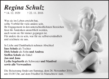 Traueranzeige von Regina Schulz von Märkische Oderzeitung