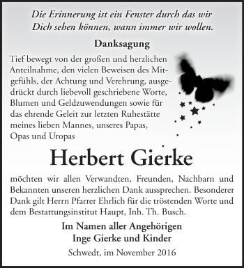 Traueranzeige von Herbert Gierke von Märkische Oderzeitung