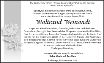 Traueranzeige von Waltraud Weinandt von Märkische Oderzeitung