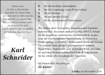 Traueranzeige von Karl Schneider von Märkische Oderzeitung