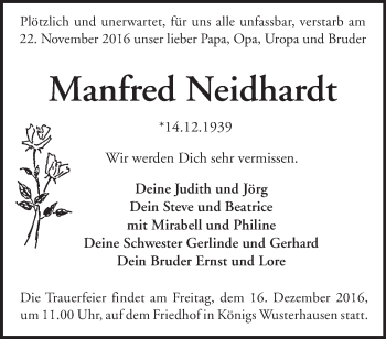 Traueranzeige von Manfred Neidhardt von Märkische Oderzeitung