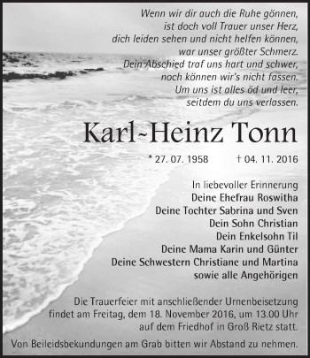 Traueranzeige von Karl-Heinz Tonn von Märkische Oderzeitung