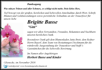 Traueranzeige von Brigitte Busse von Märkische Oderzeitung