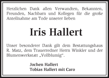 Traueranzeige von Iris Hallert von Märkische Oderzeitung