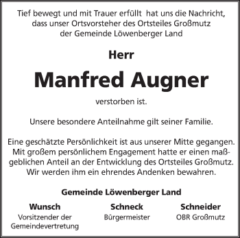 Traueranzeige von Manfred Augner von Märkische Oderzeitung