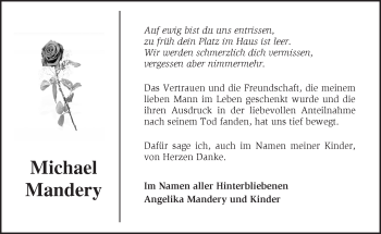 Traueranzeige von Michael Mandery von Märkische Oderzeitung