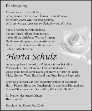 Traueranzeige von Herta Schulz von Märkische Oderzeitung