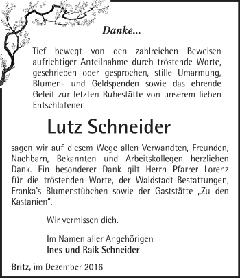 Traueranzeige von Lutz Schneider von Märkische Oderzeitung