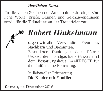 Traueranzeige von Robert Hinkelmann von Märkische Oderzeitung