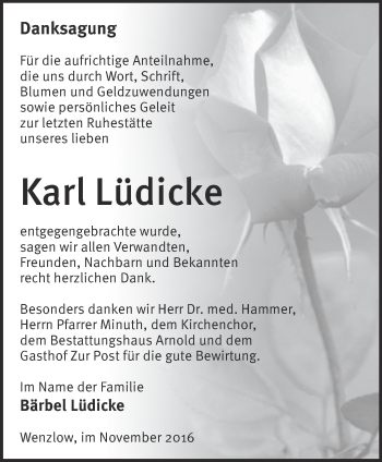 Traueranzeige von Karl Lüdicke von Märkische Oderzeitung