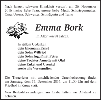 Traueranzeige von Emma Bork von Märkische Oderzeitung