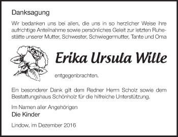 Traueranzeige von Erika Ursula Wille von Märkische Oderzeitung