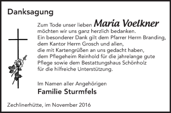 Traueranzeige von Maria Voelkner von Märkische Oderzeitung