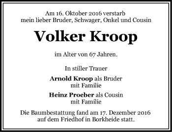 Traueranzeige von Volker Kroop von Märkische Oderzeitung