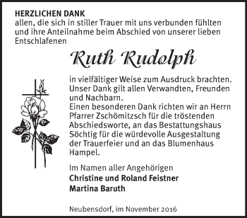 Traueranzeige von Ruth Rudolph von Märkische Oderzeitung