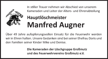 Traueranzeige von Manfred Augner von Märkische Oderzeitung