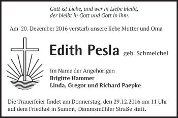 Traueranzeige von Edith Pesla von Märkische Oderzeitung