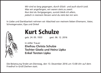 Traueranzeige von Kurt Schulze von Märkische Oderzeitung