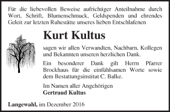 Traueranzeige von Kurt Kultus von Märkische Oderzeitung