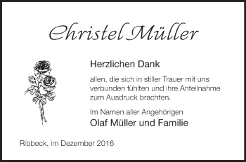 Traueranzeige von Christel Müller von Märkische Oderzeitung