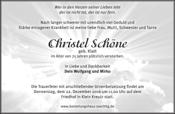 Traueranzeige von Christel Schöne von Märkische Oderzeitung