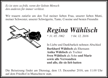 Traueranzeige von Regina Wählisch von Märkische Oderzeitung