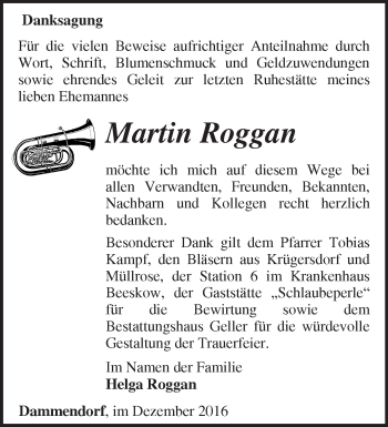 Traueranzeige von Martin Roggan von Märkische Oderzeitung