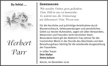 Traueranzeige von Herbert Parr von Märkische Oderzeitung