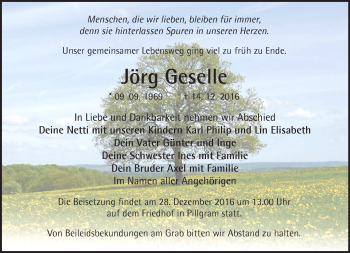 Traueranzeige von Jörg Geselle von Märkische Oderzeitung