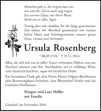 Traueranzeige von Ursula Rosenberg von Märkische Oderzeitung