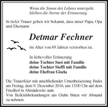 Traueranzeige von Detmar Fechner von Märkische Oderzeitung