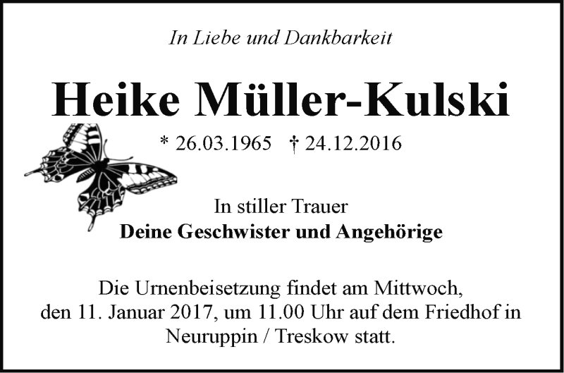 Traueranzeigen Von Heike Muller Kulski Markische Onlinezeitung Trauerportal
