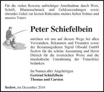 Traueranzeige von Peter Schiefelbein von Märkische Oderzeitung