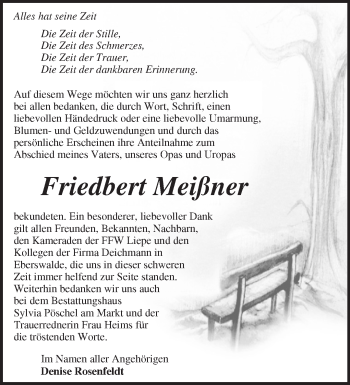 Traueranzeige von Friedbert Meißner von Märkische Oderzeitung