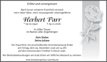 Traueranzeige von Herbert Parr von Märkische Oderzeitung