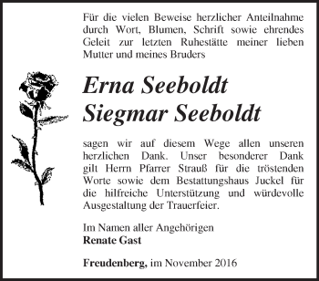 Traueranzeige von Erna und Siegmar Seeboldt von Märkische Oderzeitung