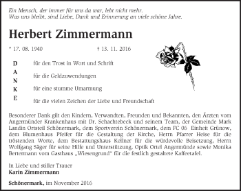 Traueranzeige von Herbert Zimmermann von Märkische Oderzeitung