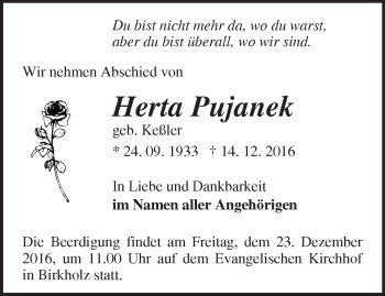 Traueranzeige von Herta Pujanek von Märkische Oderzeitung