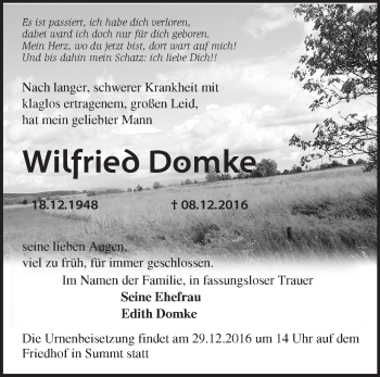 Traueranzeige von Wilfried Domke von Märkische Oderzeitung